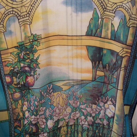 'PAST TIMES' Oblong Scarf 100% Silk Stained Glass, Iris, Morning Glory, etc - Picture 6 of 12